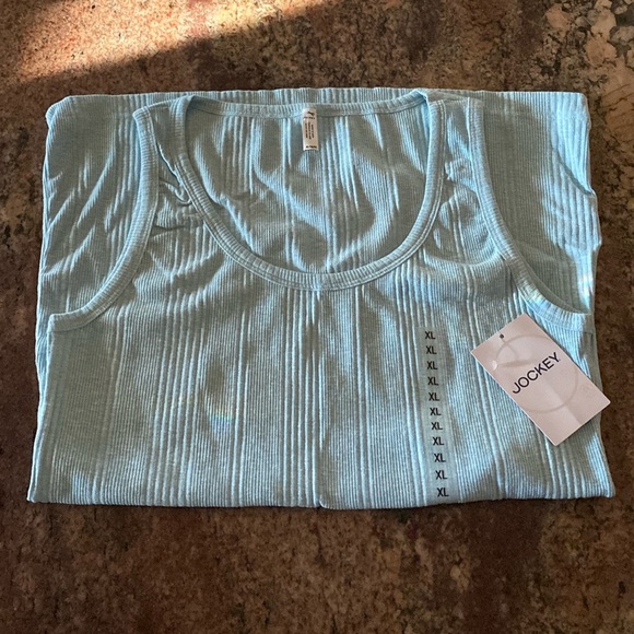 Jockey Tops - JOCKEY (XL) Stretch Knit Rib Tank, Color 448 Crystal Blue & White Ice blend, NWT